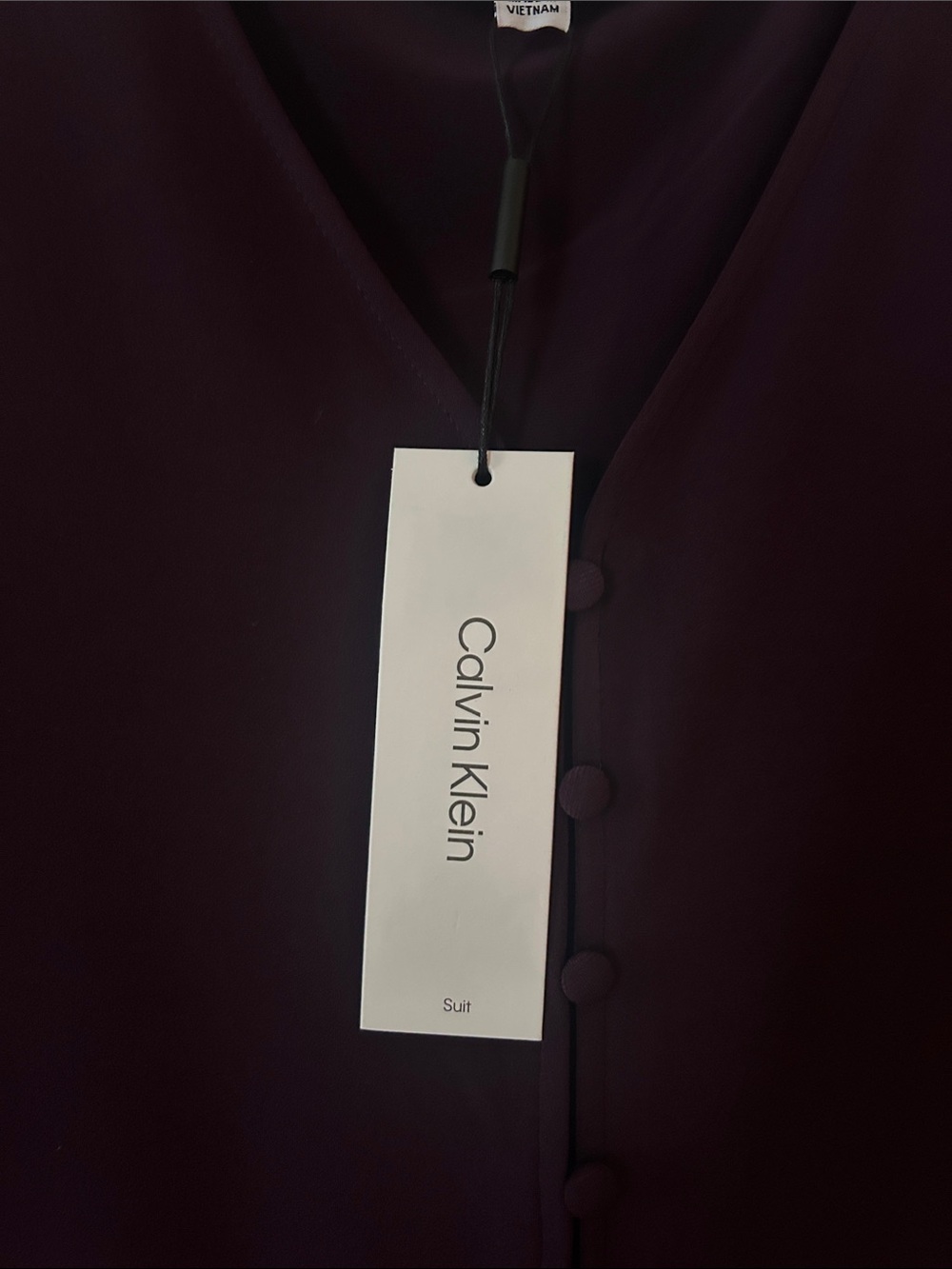 Calvin Klein Deep Plum Faux Button-Front Short Sleeve Blouse - Picture 3 of 3